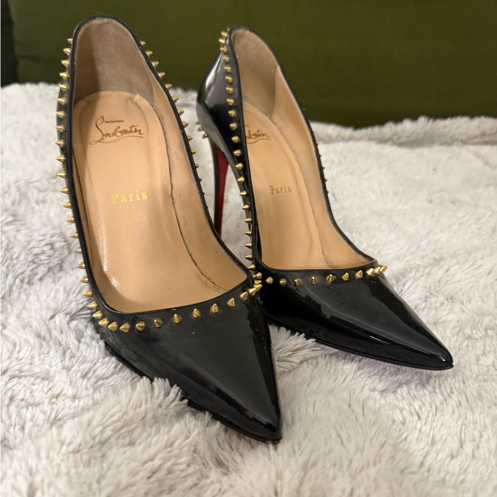 Christian Louboutin Anjalina 120 Black and Gold Studded Heels